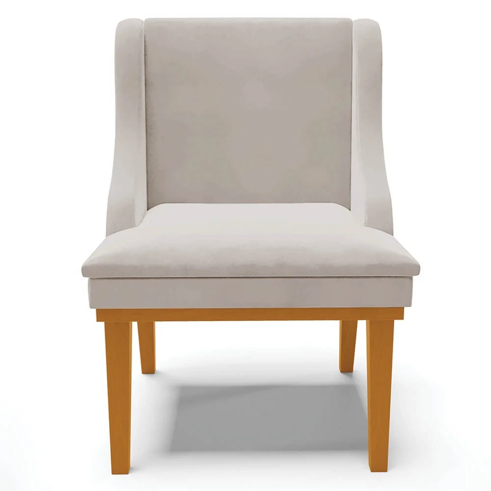 Kit 2 Cadeiras Estofadas para Sala de Jantar Base Fixa de Madeira Castanho Lia Veludo Cinza - Ibiza