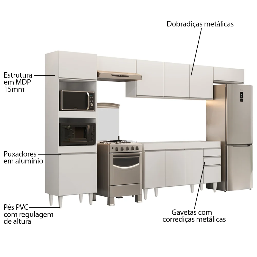 Armário de Cozinha Modulada 5 Peças CP13 Balcão Branco - Lumil