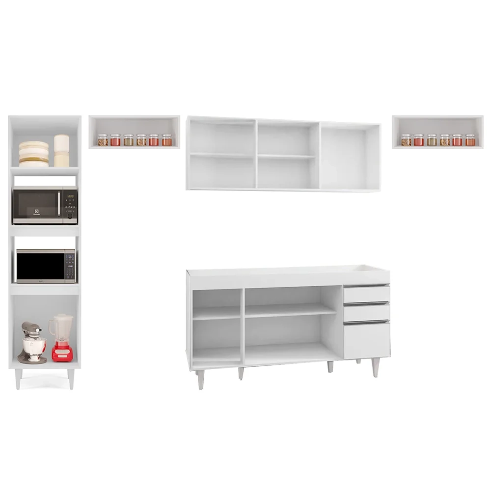 Armário de Cozinha Modulada 5 Peças CP13 Balcão Branco - Lumil