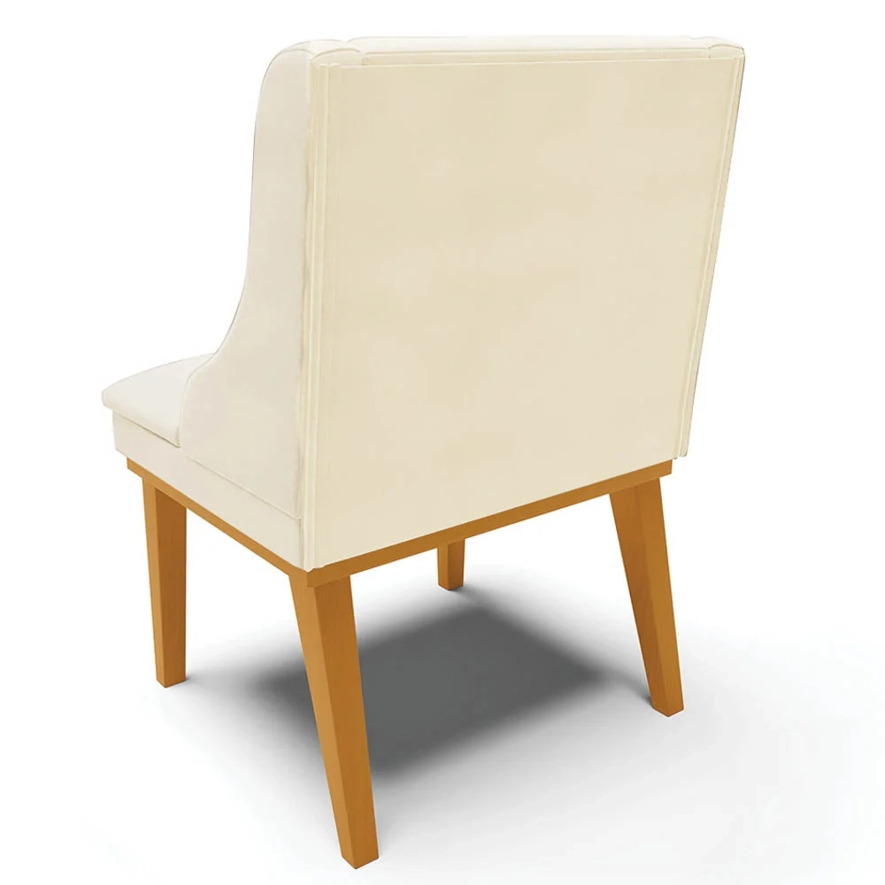 Kit 4 Cadeiras Estofadas para Sala de Jantar Base Fixa de Madeira Castanho Lia Veludo Bege - Ibiza