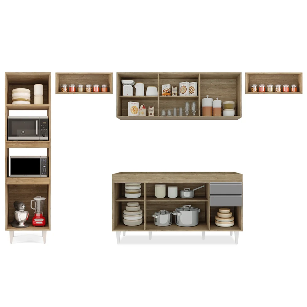 Armário de Cozinha Modulada 5 Peças CP13 Balcão Castanho/Cinza - Lumil
