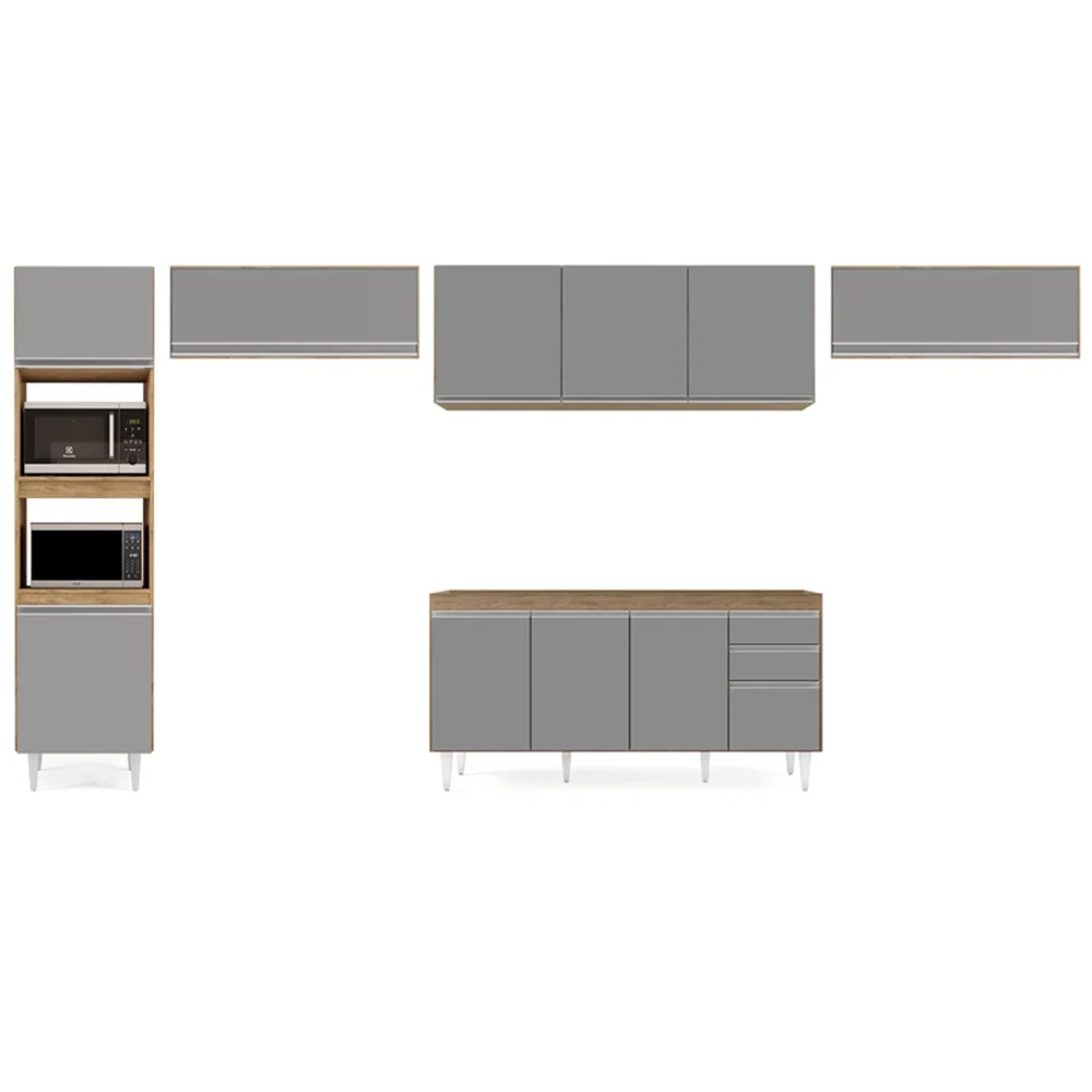 Armário de Cozinha Modulada 5 Peças CP13 Balcão Castanho/Cinza - Lumil