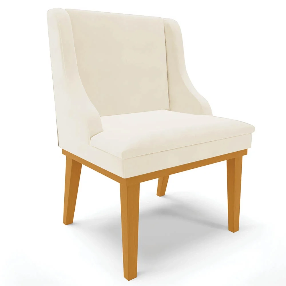 Kit 6 Cadeiras Estofadas para Sala de Jantar Base Fixa de Madeira Castanho Lia Veludo Bege - Ibiza