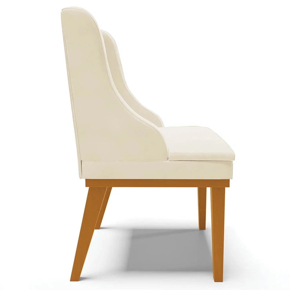 Kit 6 Cadeiras Estofadas para Sala de Jantar Base Fixa de Madeira Castanho Lia Veludo Bege - Ibiza