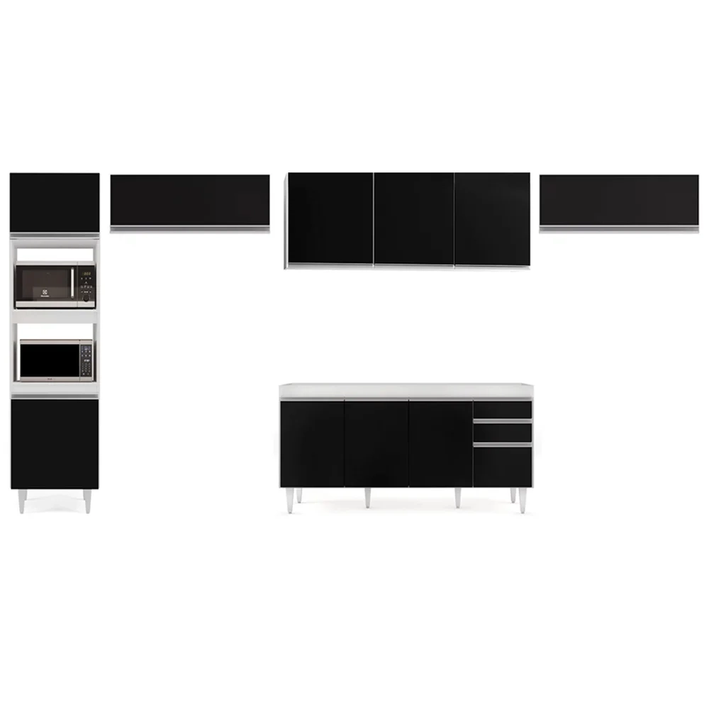 Armário de Cozinha Modulada 5 Peças CP13 Balcão Branco/Preto - Lumil