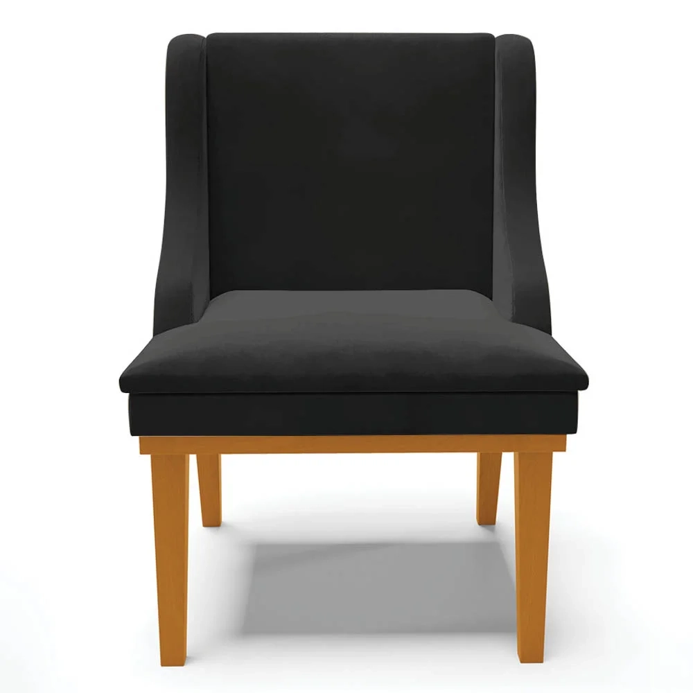 Kit 8 Cadeiras Estofadas para Sala de Jantar Base Fixa de Madeira Castanho Lia Veludo Preto - Ibiza