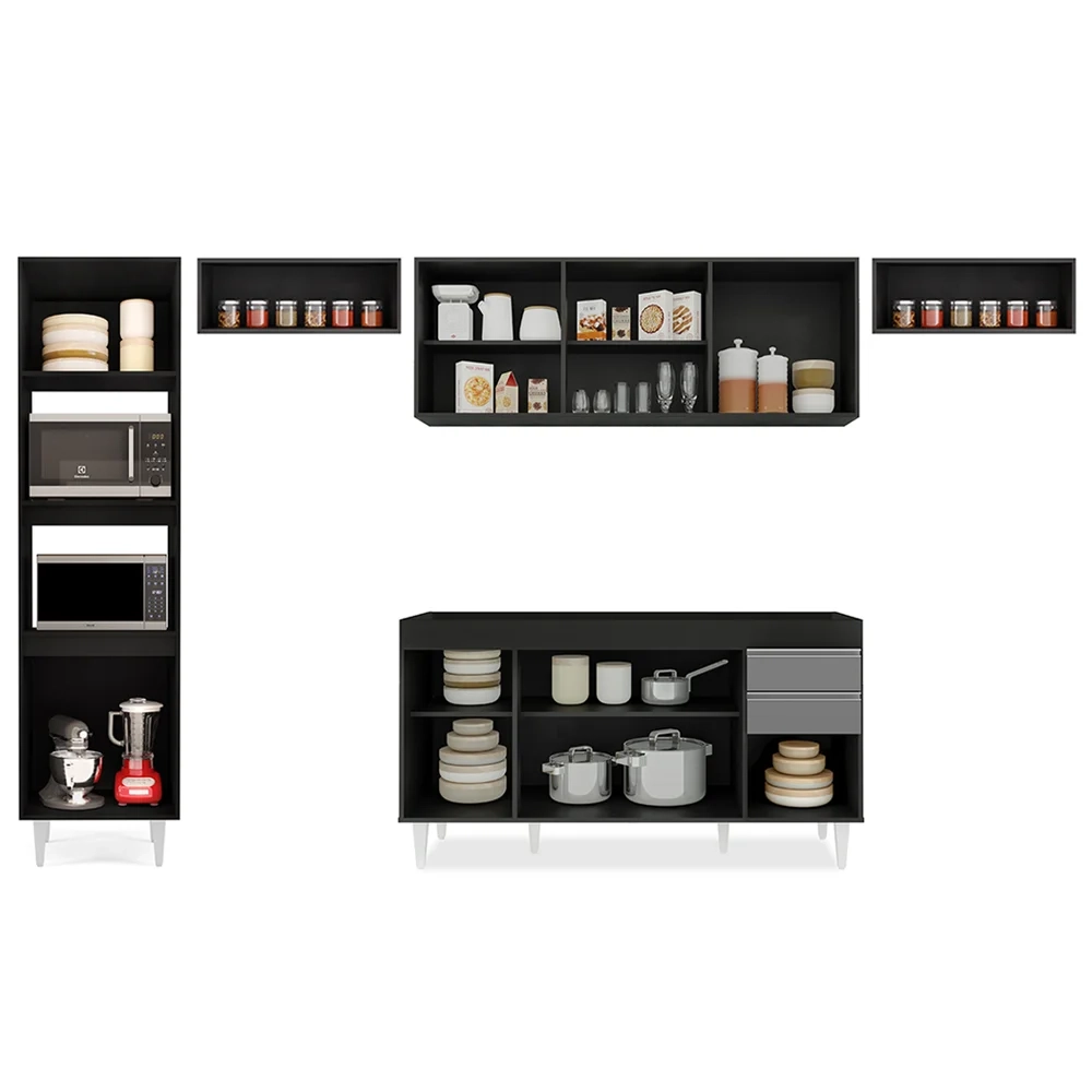 Armário de Cozinha Modulada 5 Peças CP13 Balcão Preto/Cinza - Lumil
