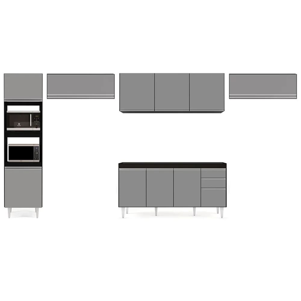 Armário de Cozinha Modulada 5 Peças CP13 Balcão Preto/Cinza - Lumil