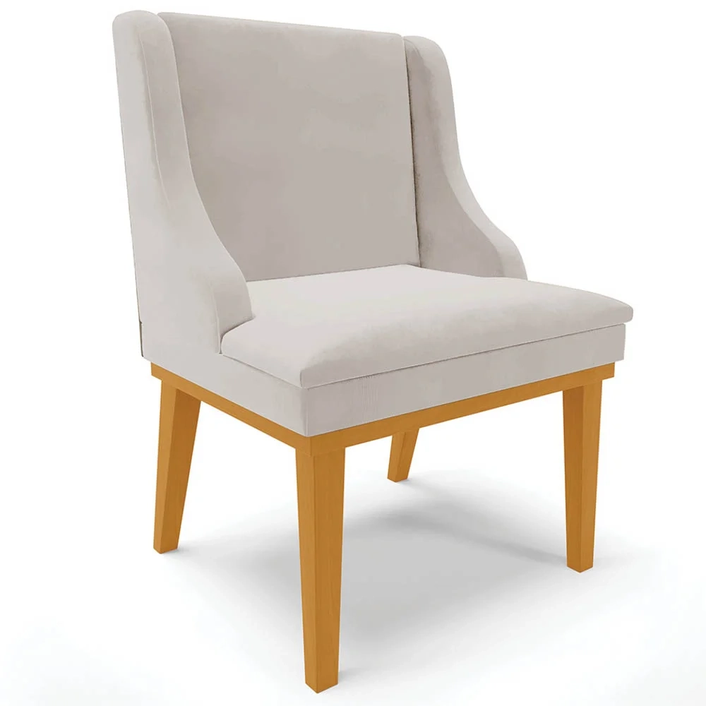 Kit 8 Cadeiras Estofadas para Sala de Jantar Base Fixa de Madeira Castanho Lia Veludo Cinza - Ibiza