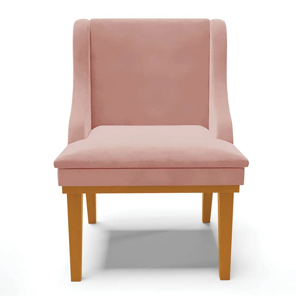 Kit 10 Cadeiras Estofadas para Sala de Jantar Base Fixa de Madeira Castanho Lia Veludo Rosê - Ibiza