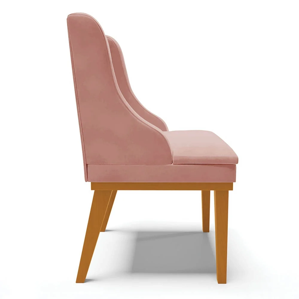 Kit 10 Cadeiras Estofadas para Sala de Jantar Base Fixa de Madeira Castanho Lia Veludo Rosê - Ibiza