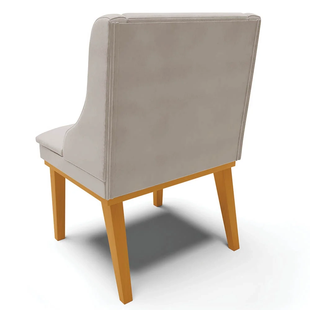 Kit 10 Cadeiras Estofadas para Sala de Jantar Base Fixa de Madeira Castanho Lia Veludo Cinza - Ibiza