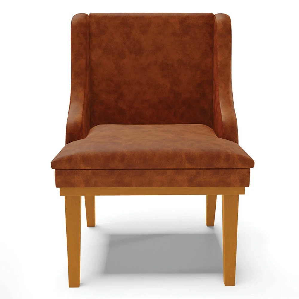 Kit 4 Cadeiras Estofadas Base Fixa de Madeira Castanho Lia Sintético Premium Nozes - Ibiza