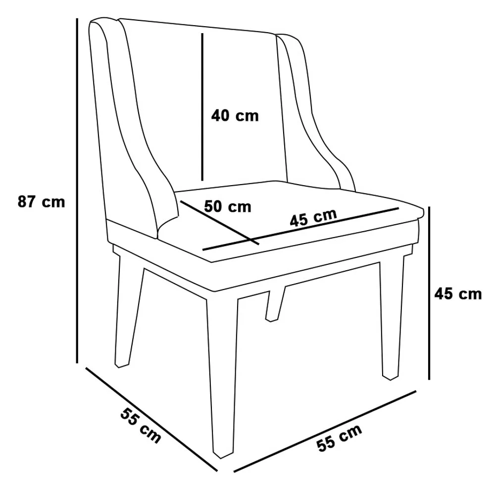 Kit 10 Cadeiras Estofadas Base Fixa de Madeira Castanho Lia Sintético Premium Nozes - Ibiza