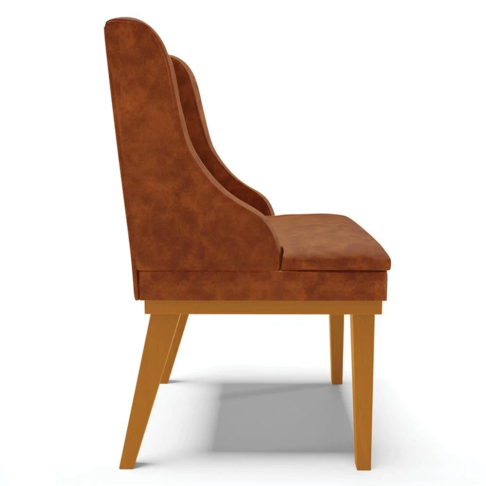 Kit 10 Cadeiras Estofadas Base Fixa de Madeira Castanho Lia Sintético Premium Nozes - Ibiza