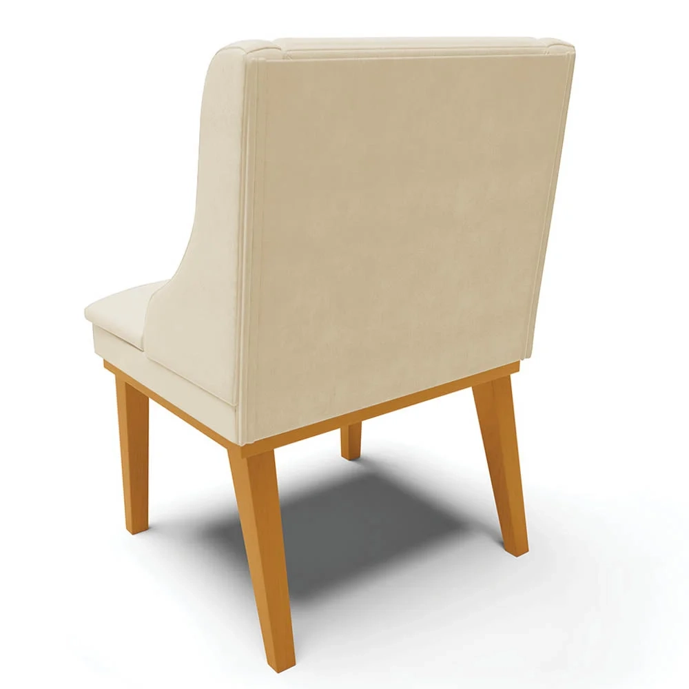 Kit 2 Cadeiras Estofadas Sala de Jantar Base Fixa de Madeira Castanho Lia Sintético Bege - Ibiza