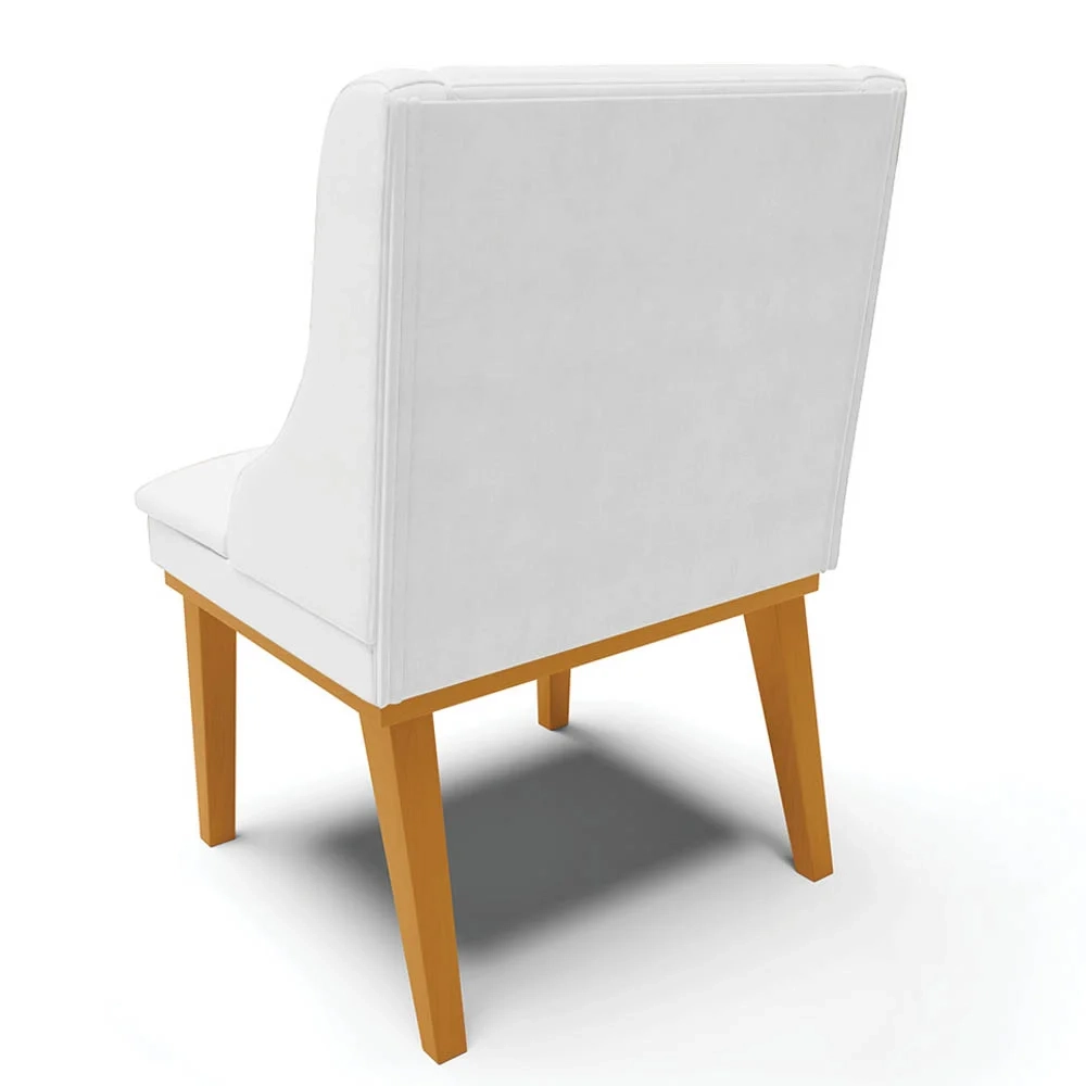 Kit 2 Cadeiras Estofadas Sala de Jantar Base Fixa de Madeira Castanho Lia Sintético Branco - Ibiza