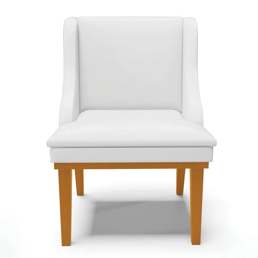 Kit 2 Cadeiras Estofadas Sala de Jantar Base Fixa de Madeira Castanho Lia Sintético Branco - Ibiza