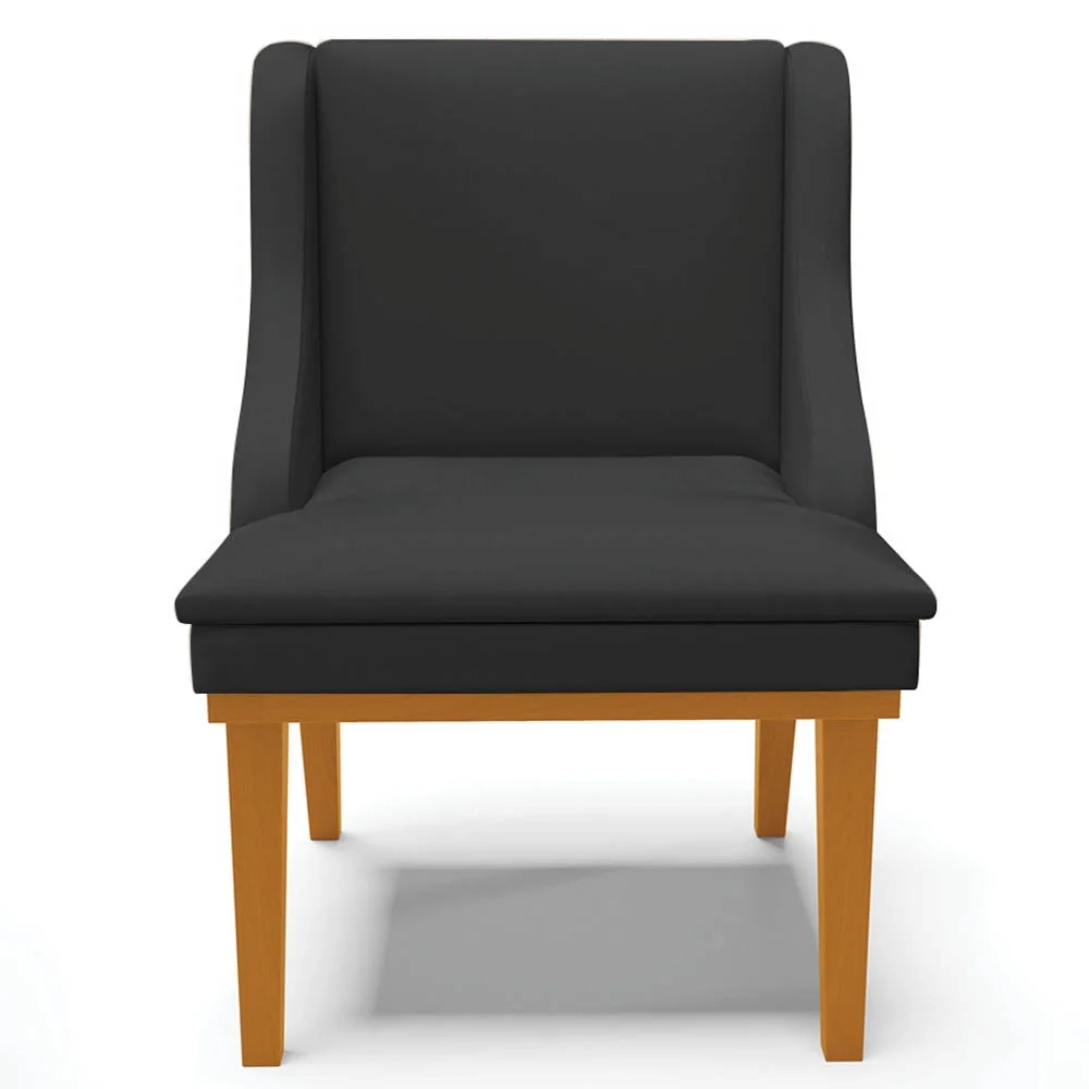 Kit 2 Cadeiras Estofadas Sala de Jantar Base Fixa de Madeira Castanho Lia Sintético Preto - Ibiza