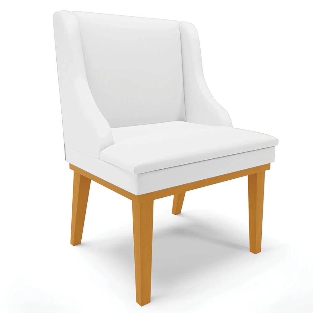 Kit 4 Cadeiras Estofadas Sala de Jantar Base Fixa de Madeira Castanho Lia Sintético Branco - Ibiza