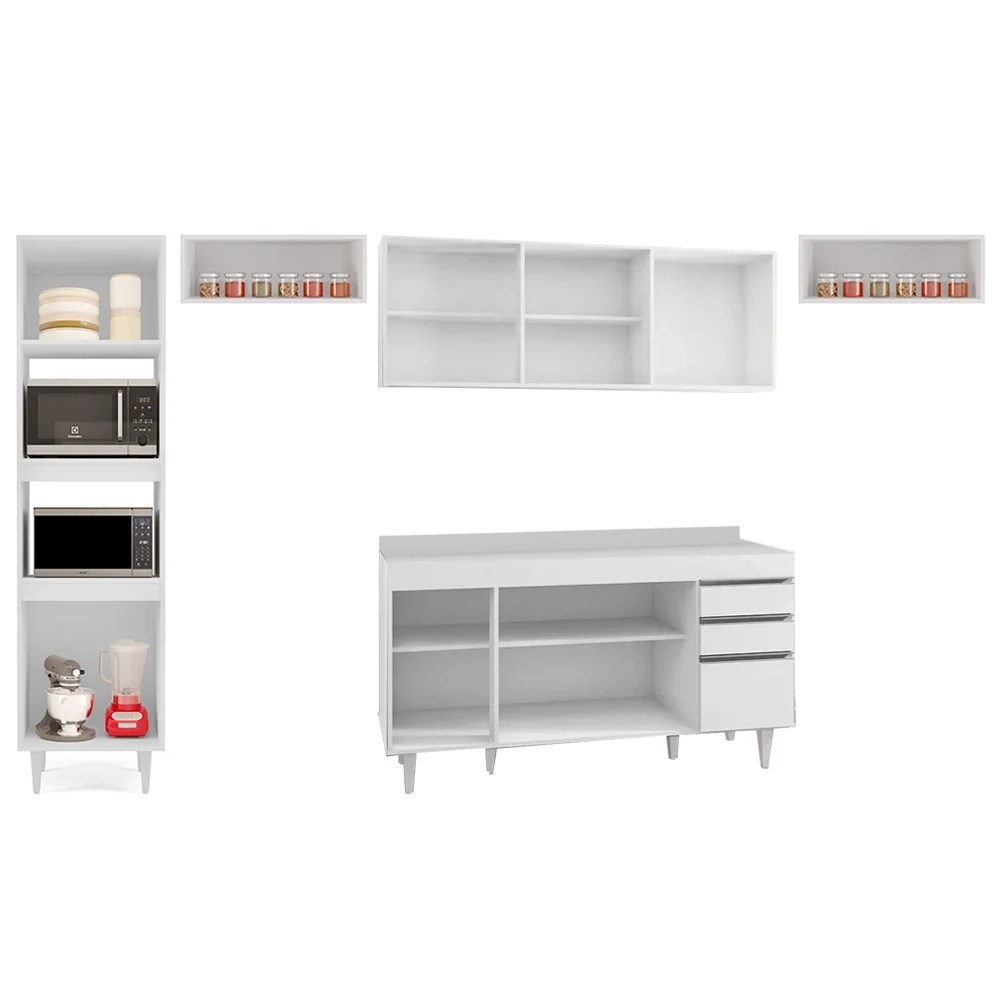 Armário de Cozinha Modulada 5 Peças CP14 Balcão com Tampo Branco - Lumil