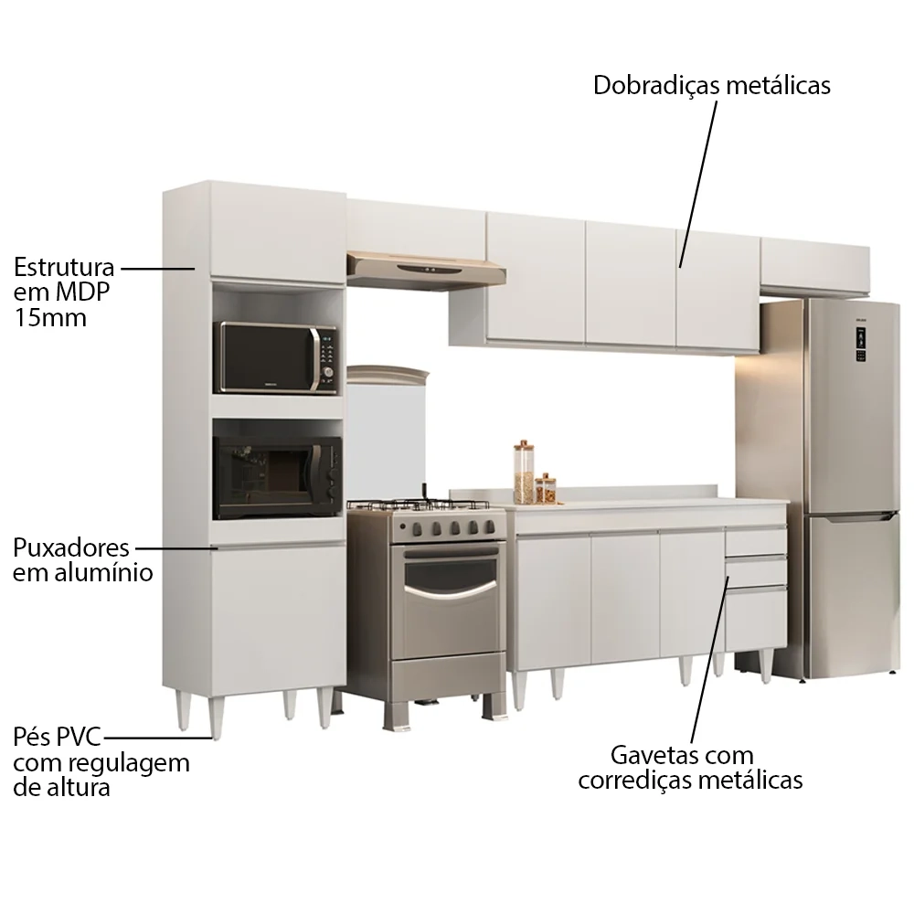 Armário de Cozinha Modulada 5 Peças CP14 Balcão com Tampo Branco - Lumil