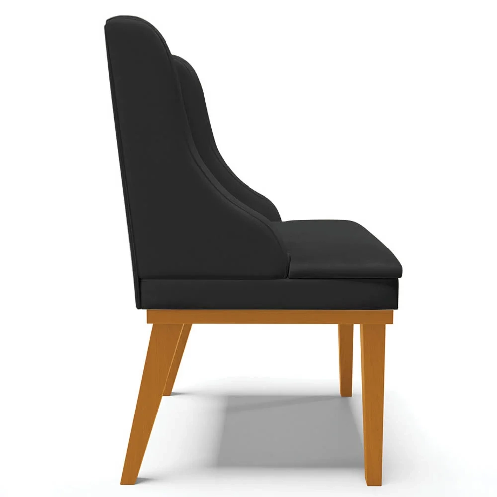 Kit 4 Cadeiras Estofadas Sala de Jantar Base Fixa de Madeira Castanho Lia Sintético Preto - Ibiza