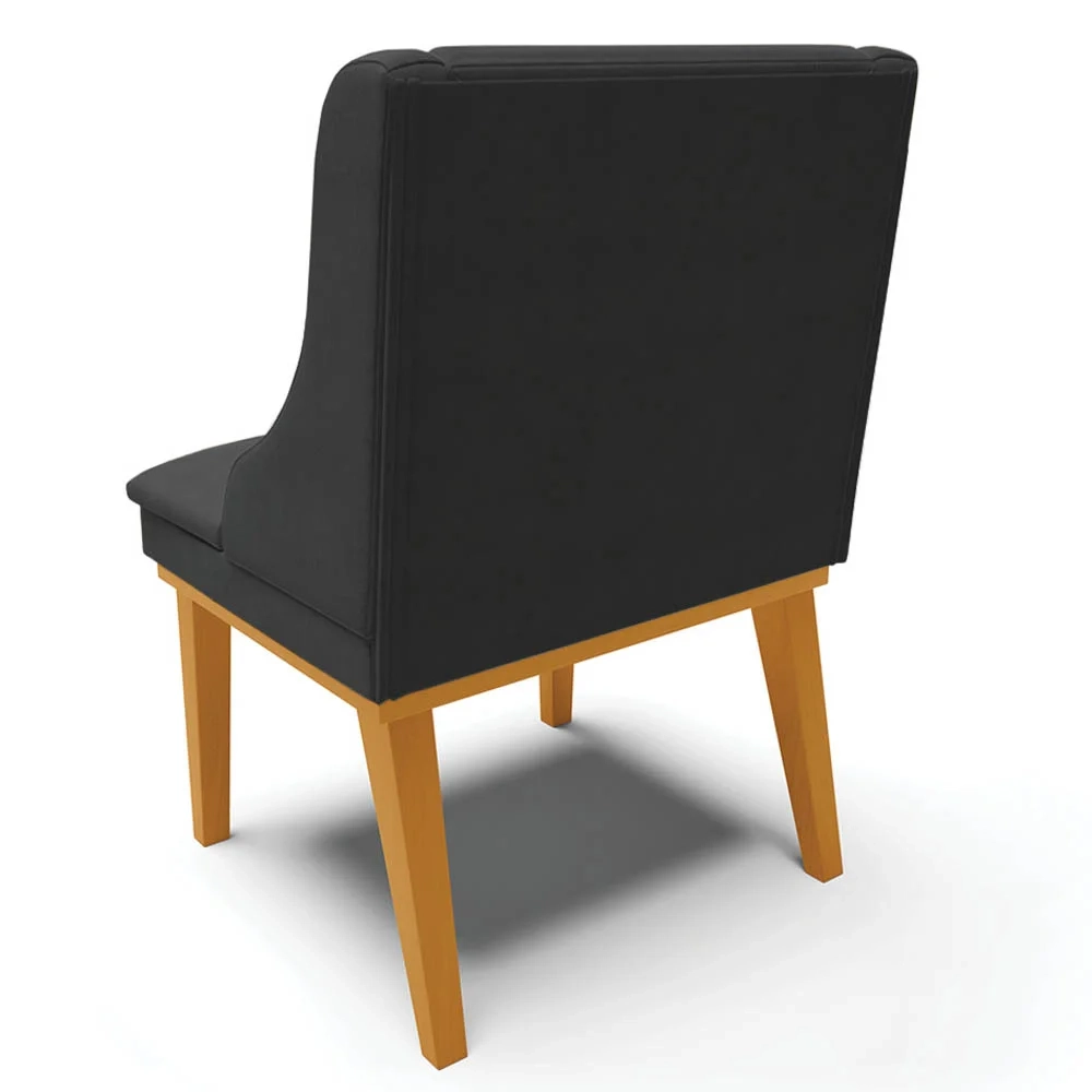 Kit 4 Cadeiras Estofadas Sala de Jantar Base Fixa de Madeira Castanho Lia Sintético Preto - Ibiza