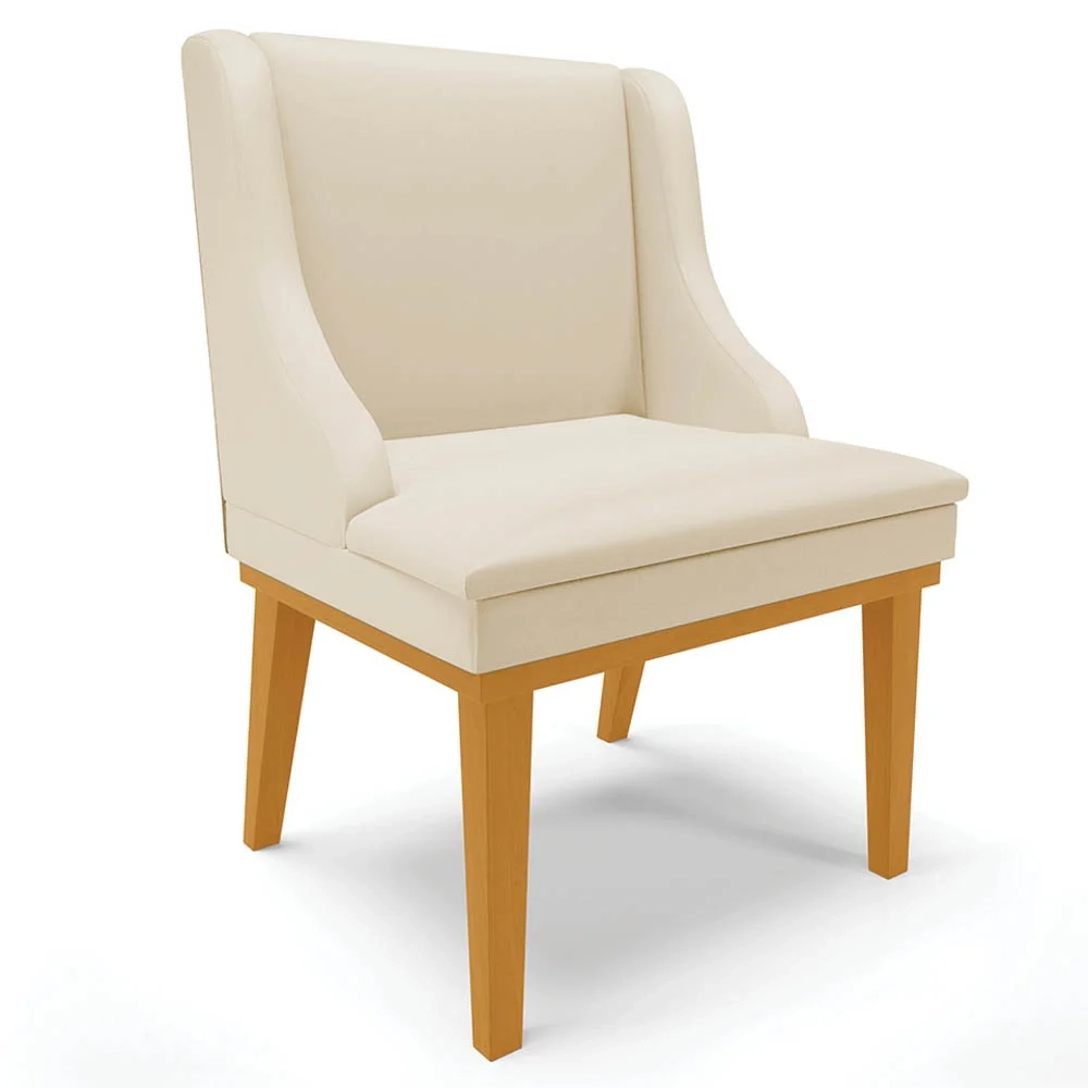 Kit 6 Cadeiras Estofadas Sala de Jantar Base Fixa de Madeira Castanho Lia Sintético Bege - Ibiza