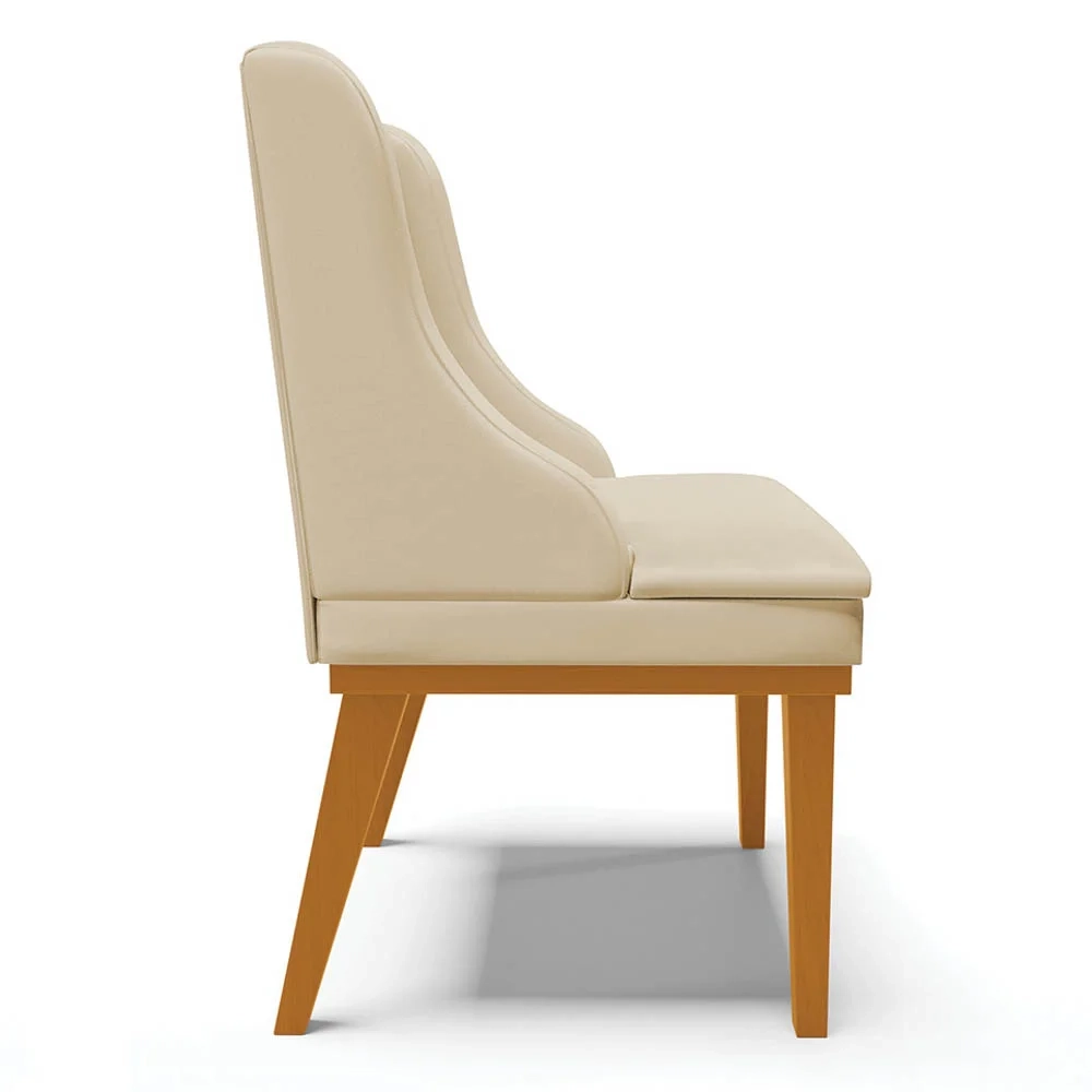 Kit 10 Cadeiras Estofadas Sala de Jantar Base Fixa de Madeira Castanho Lia Sintético Bege - Ibiza