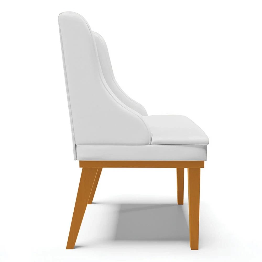 Kit 10 Cadeiras Estofadas Sala de Jantar Base Fixa de Madeira Castanho Lia Sintético Branco - Ibiza