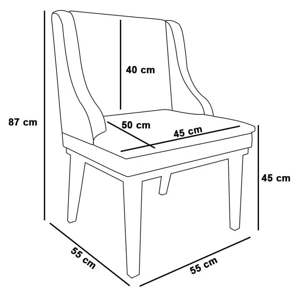 Kit 2 Cadeiras Estofadas Sala de Jantar Base Fixa de Madeira Preto Lia Sintético Preto - Ibiza