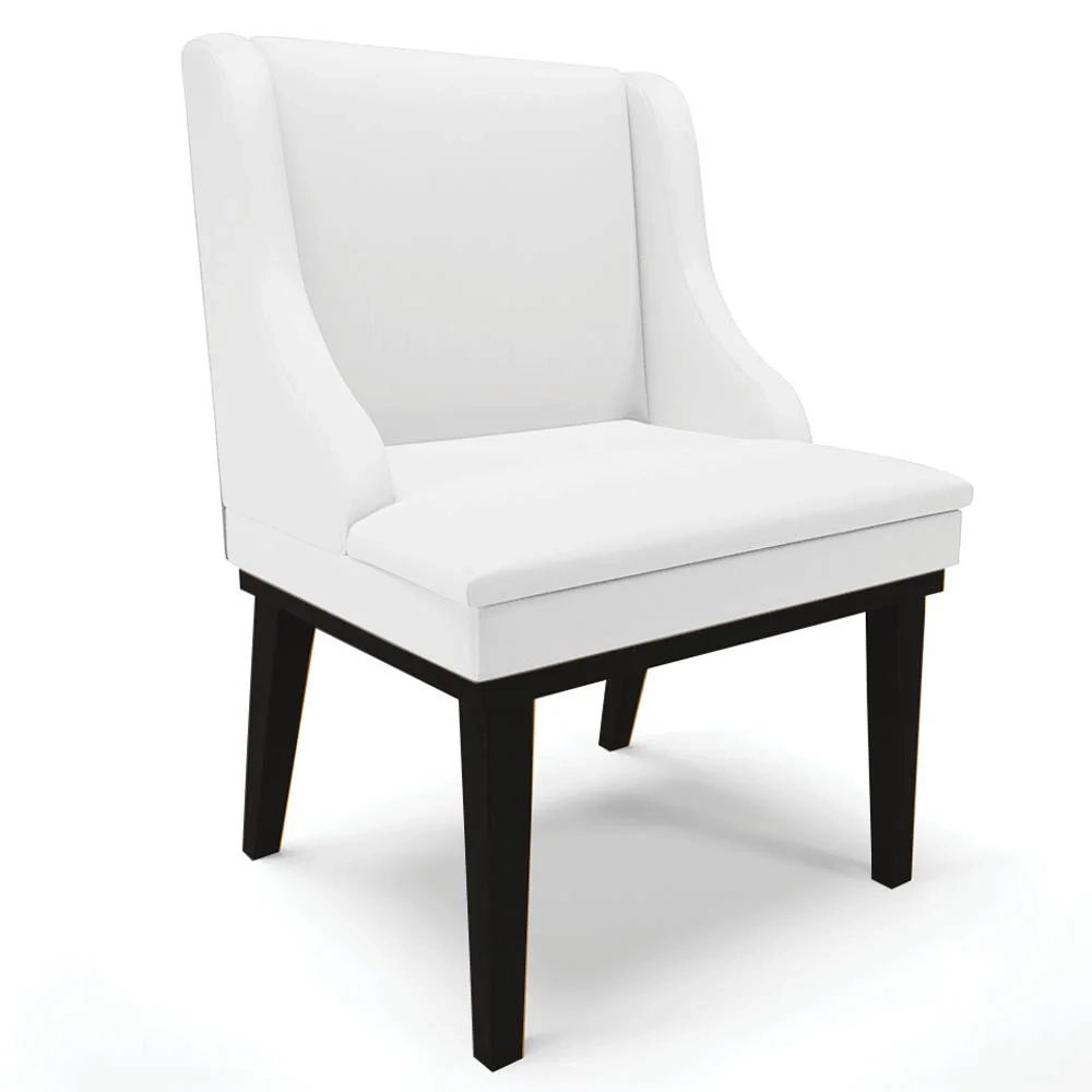 Kit 6 Cadeiras Estofadas Sala de Jantar Base Fixa de Madeira Preto Lia Sintético Branco - Ibiza