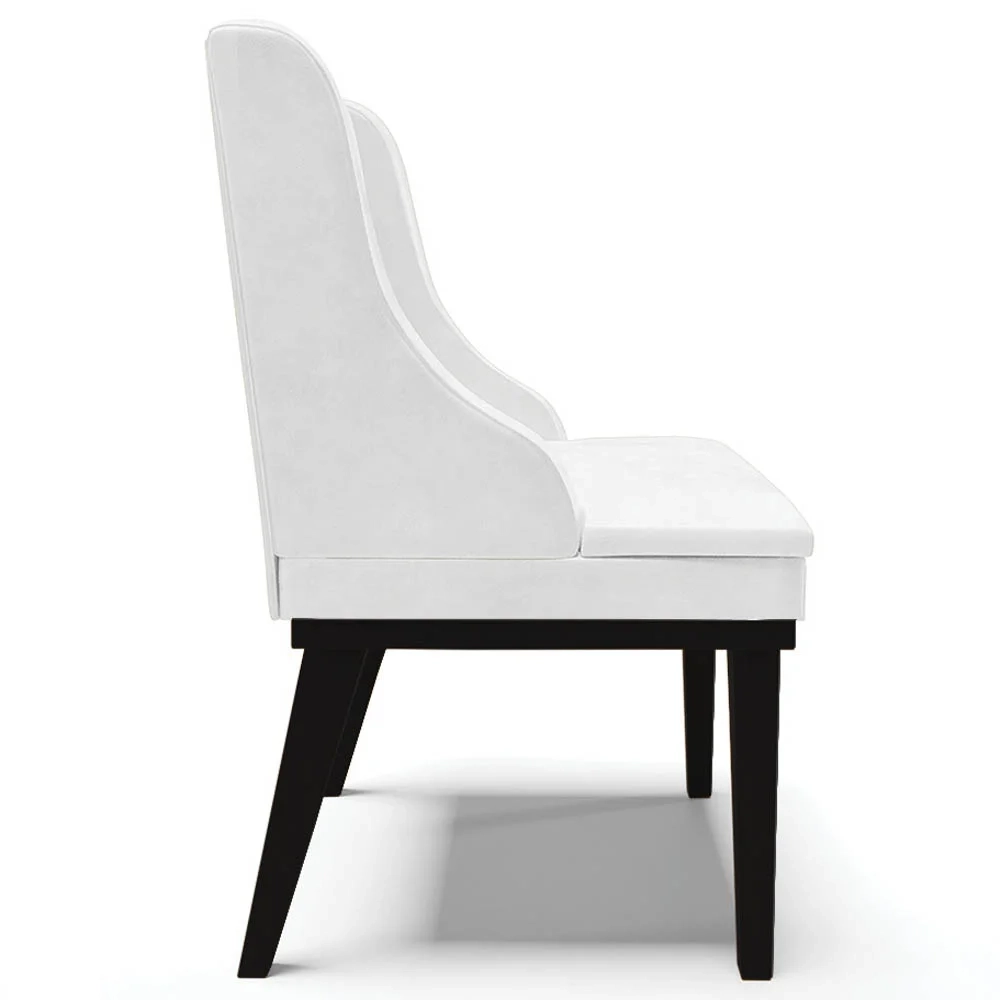 Cadeira Estofada para Sala de Jantar Base Fixa de Madeira Preto Lia Sintético Premium Branco - Ibiza