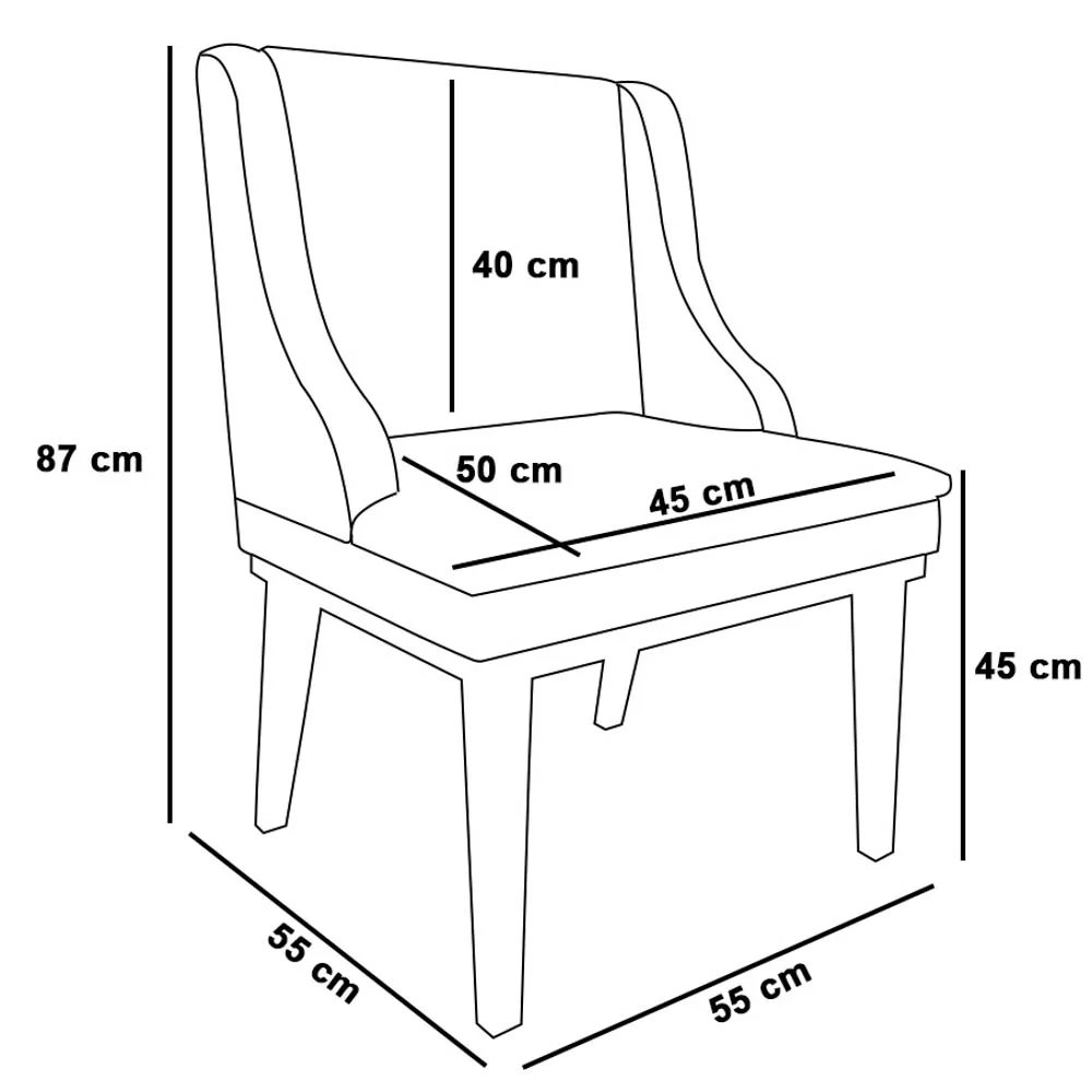 Kit 8 Cadeiras Estofadas Base Fixa de Madeira Preto Lia Sintético Premium Nozes - Ibiza