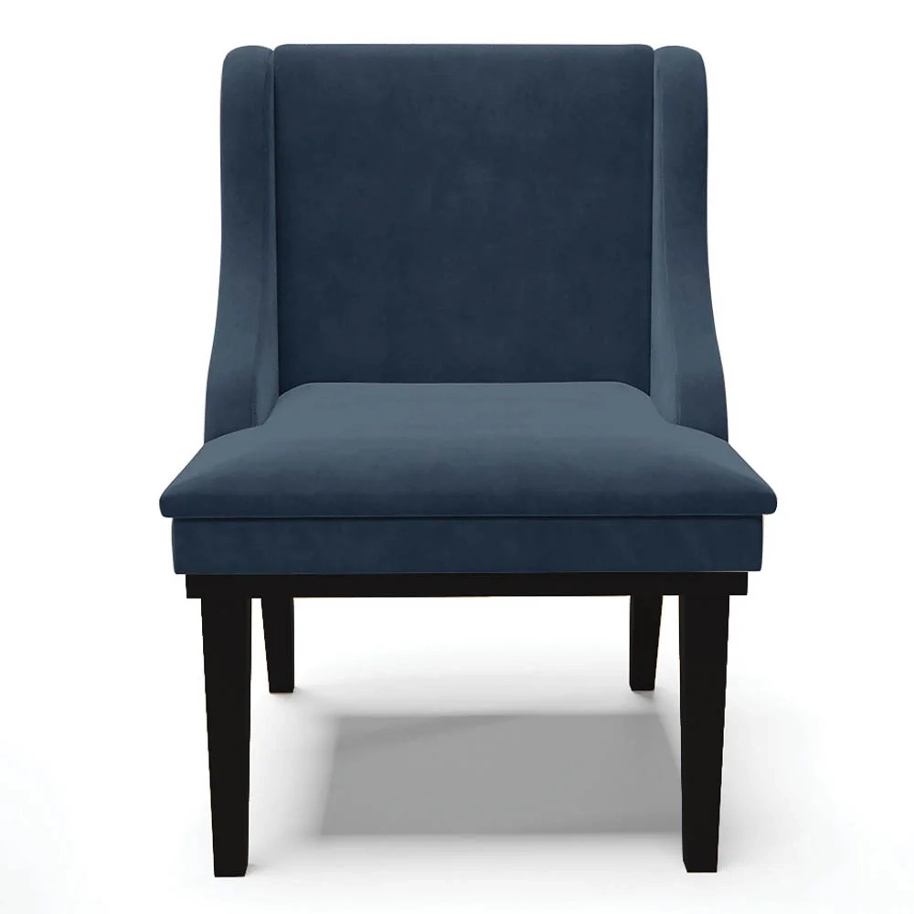 Cadeira Estofada para Sala de Jantar Base Fixa de Madeira Preto Lia Suede Azul Marinho - Ibiza
