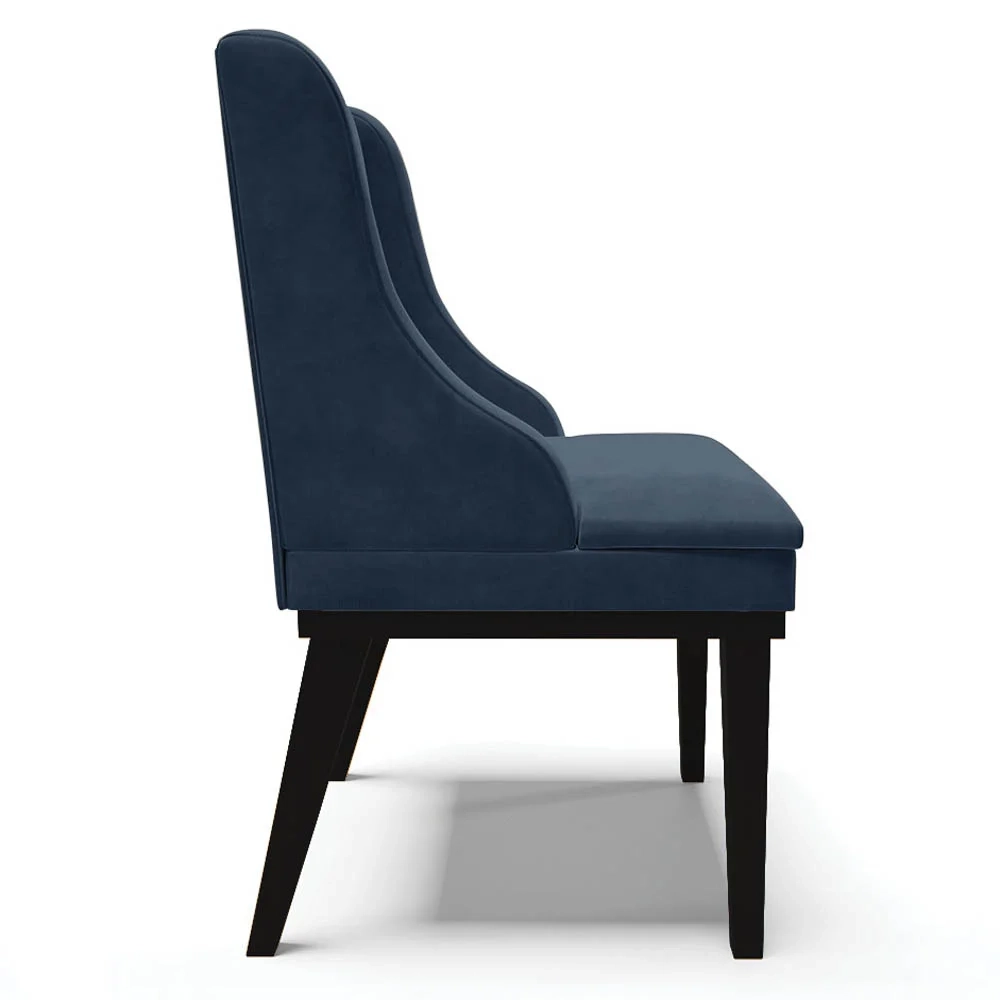 Cadeira Estofada para Sala de Jantar Base Fixa de Madeira Preto Lia Suede Azul Marinho - Ibiza