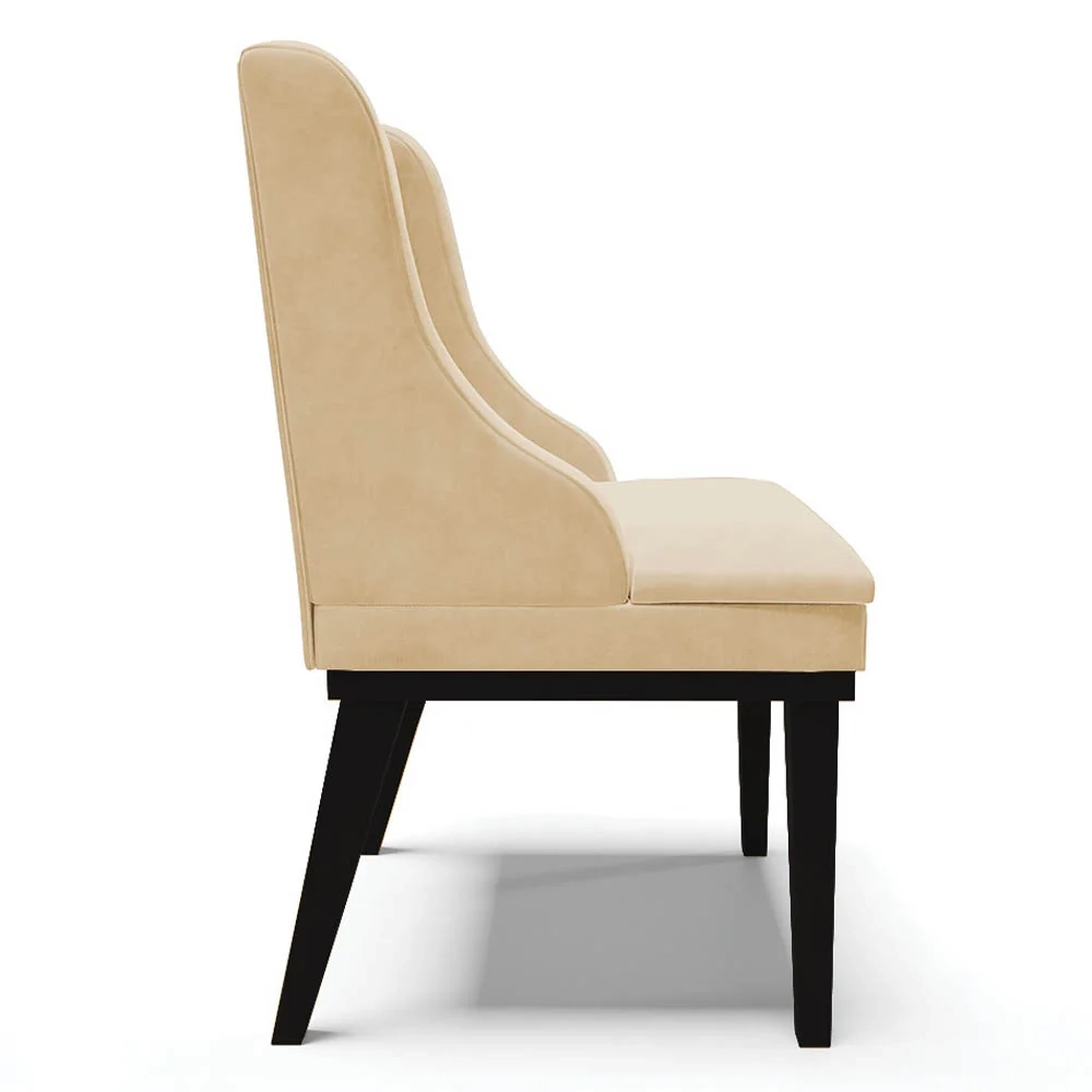 Cadeira Estofada para Sala de Jantar Base Fixa de Madeira Preto Lia Suede Bege - Ibiza