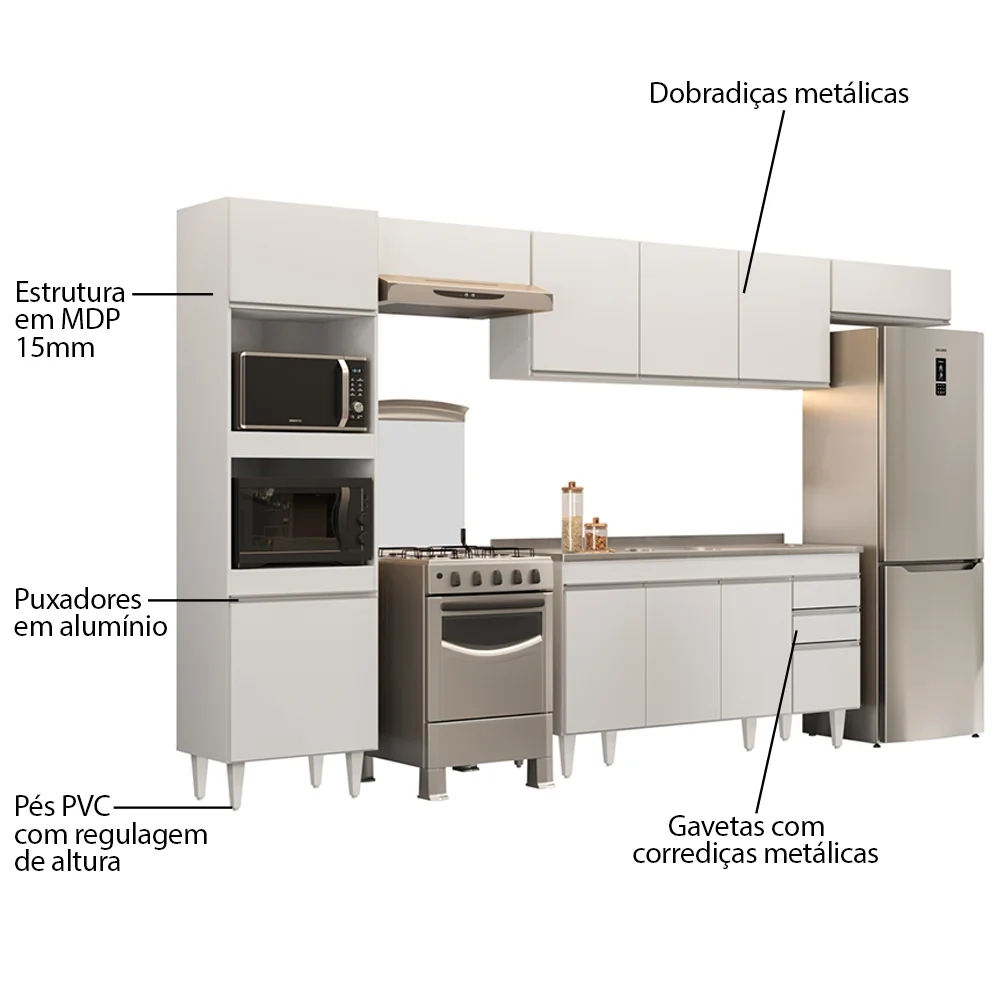 Armário de Cozinha Modulada 5 Peças CP15 Balcão com Pia Inox Branco - Lumil