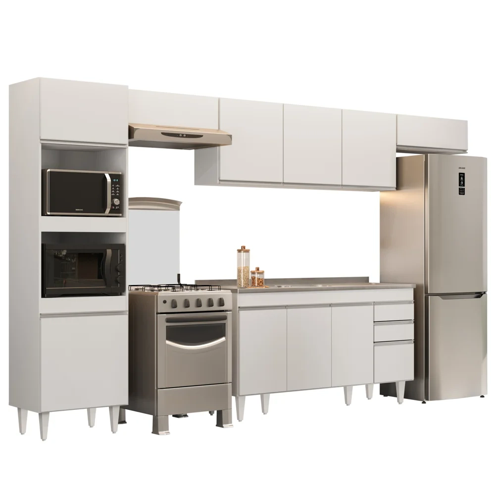 Armário de Cozinha Modulada 5 Peças CP15 Balcão com Pia Inox Branco - Lumil