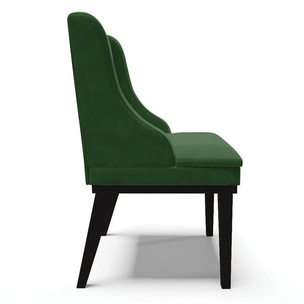 Cadeira Estofada para Sala de Jantar Base Fixa de Madeira Preto Lia Suede Verde - Ibiza