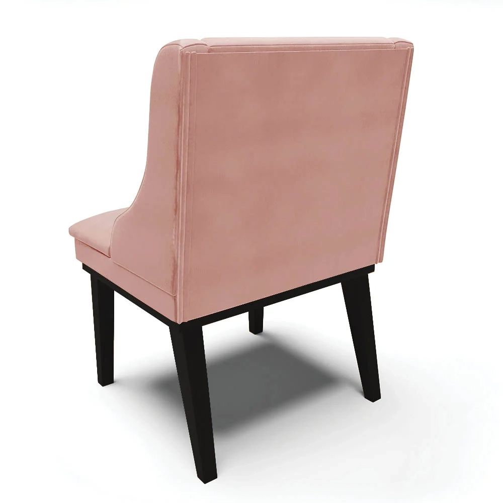 Cadeira Estofada para Sala de Jantar Base Fixa de Madeira Preto Lia Veludo Rosê - Ibiza