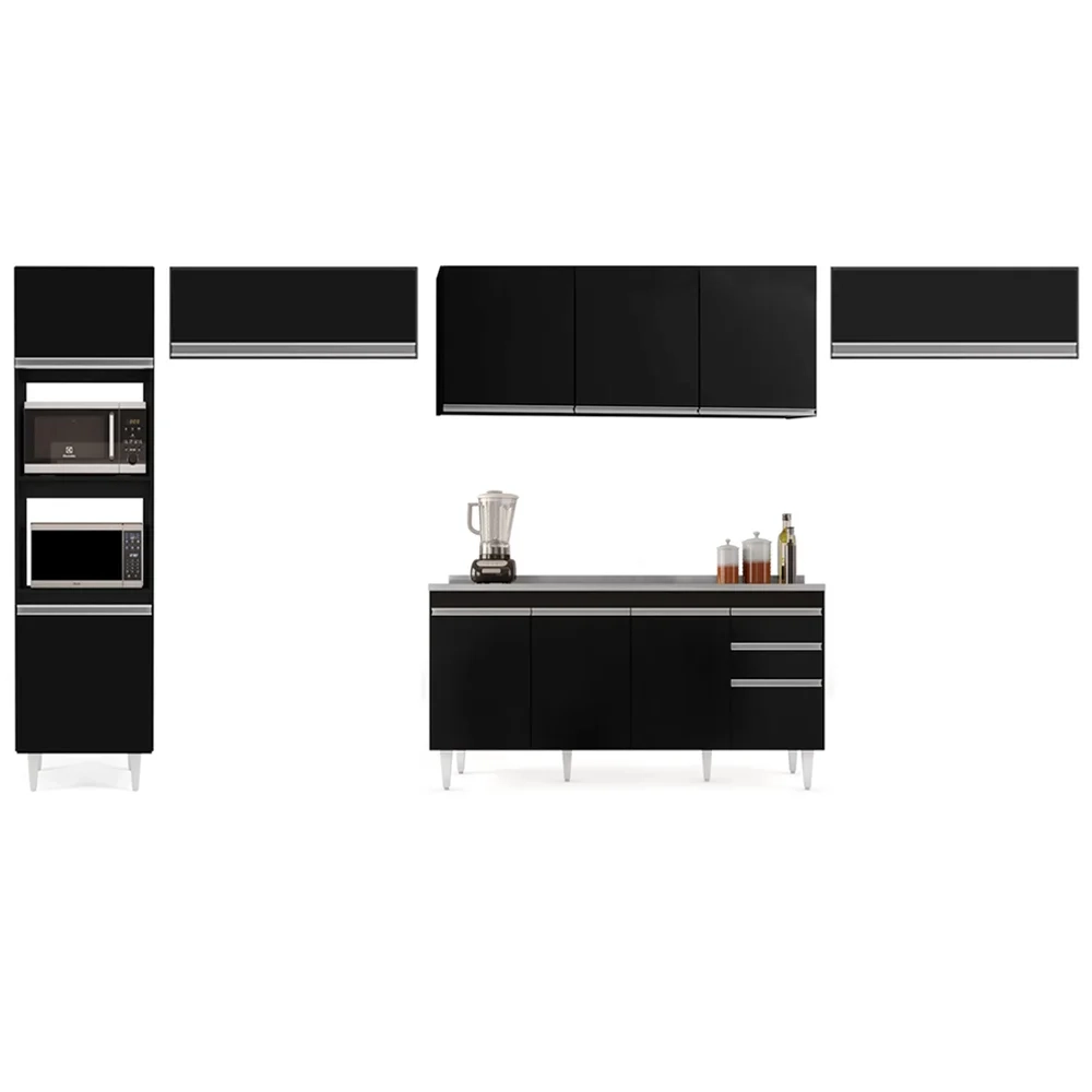 Armário de Cozinha Modulada 5 Peças CP15 Balcão com Pia Inox Preto - Lumil