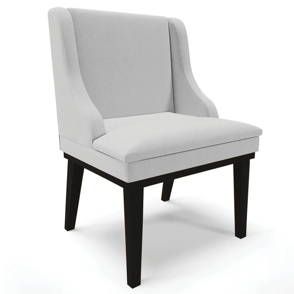 Kit 2 Cadeiras Estofadas para Sala de Jantar Base Fixa de Madeira Preto Lia Linho Cinza - Ibiza