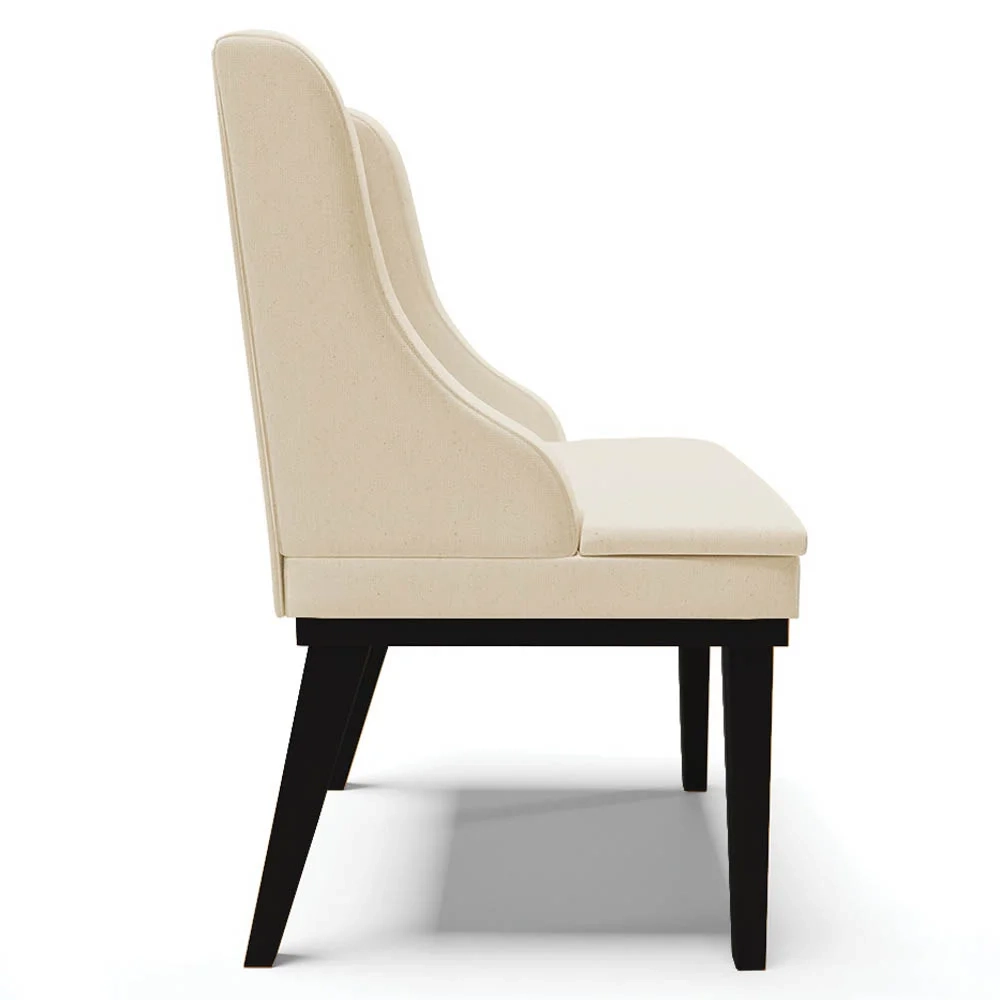 Kit 2 Cadeiras Estofadas para Sala de Jantar Base Fixa de Madeira Preto Lia Linho Bege - Ibiza