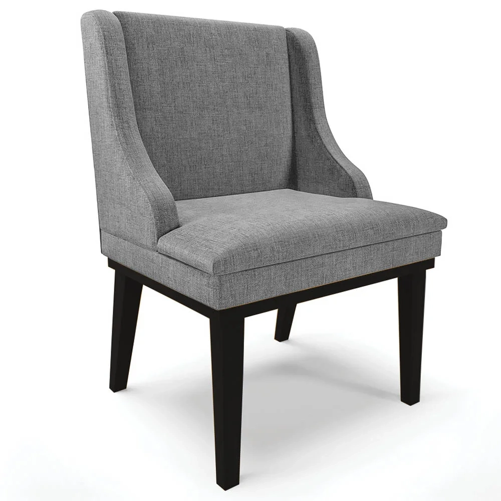 Kit 2 Cadeiras Estofadas para Sala de Jantar Base Fixa de Madeira Preto Lia Linho Grafite - Ibiza