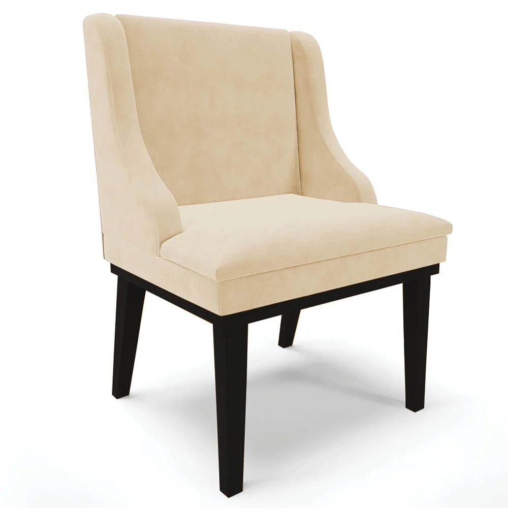 Kit 2 Cadeiras Estofadas para Sala de Jantar Base Fixa de Madeira Preto Lia Suede Bege - Ibiza