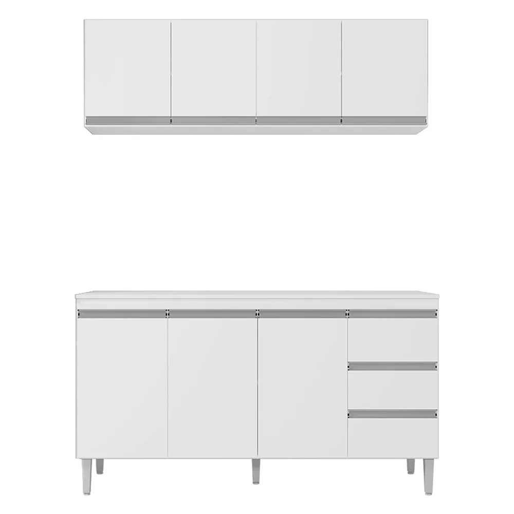 Armário Aéreo e Balcão Gabinete com Tampo 160cm Andréia Branco - AJL Móveis