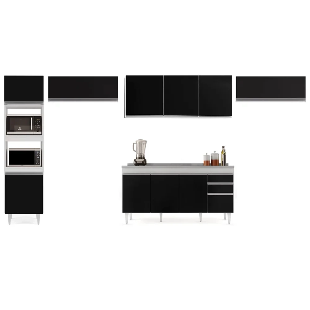 Armário de Cozinha Modulada 5 Peças CP15 Balcão com Pia Inox Branco/Preto - Lumil