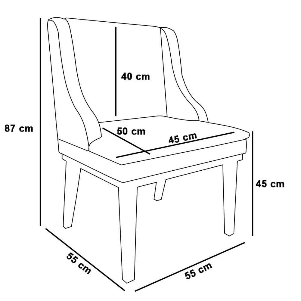 Kit 4 Cadeiras Estofadas para Sala de Jantar Base Fixa de Madeira Preto Lia Suede Marrom RT - Ibiza